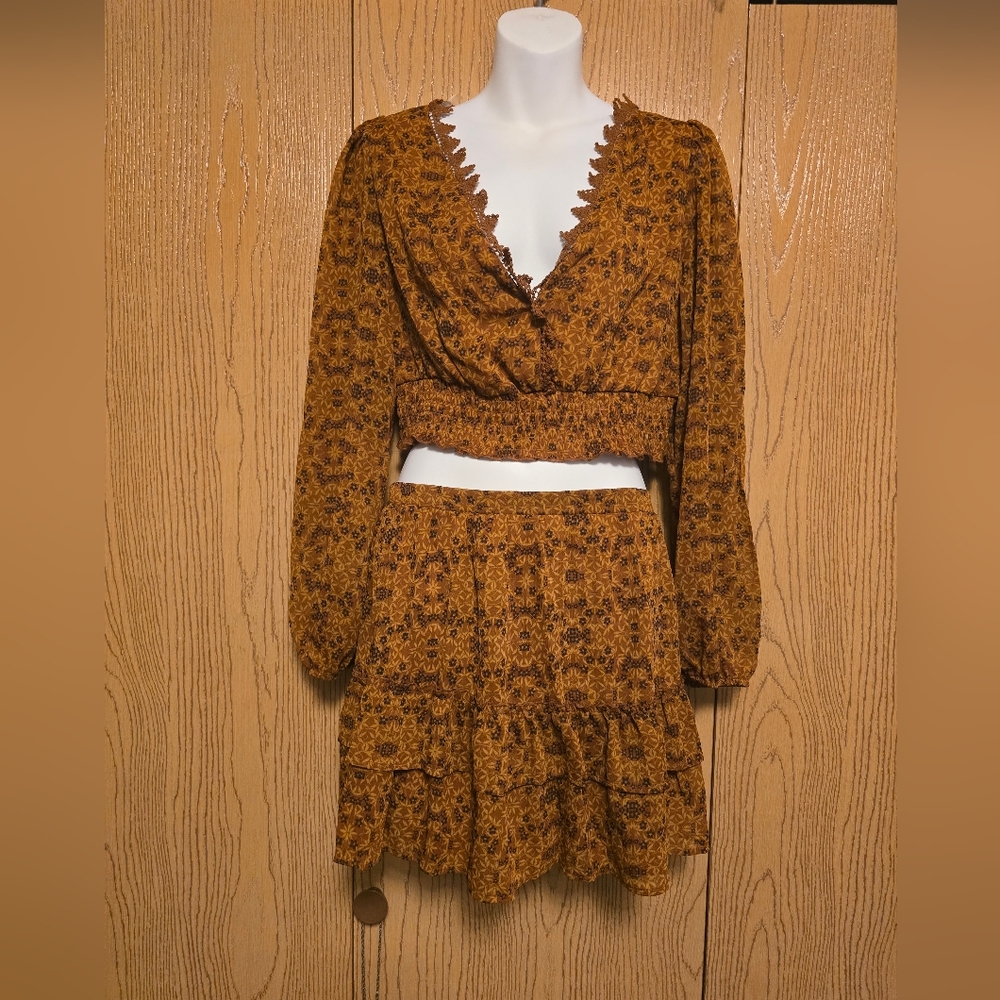 NWT Kohl's Brown Skater Mini Skirt & Top Sz X-Large